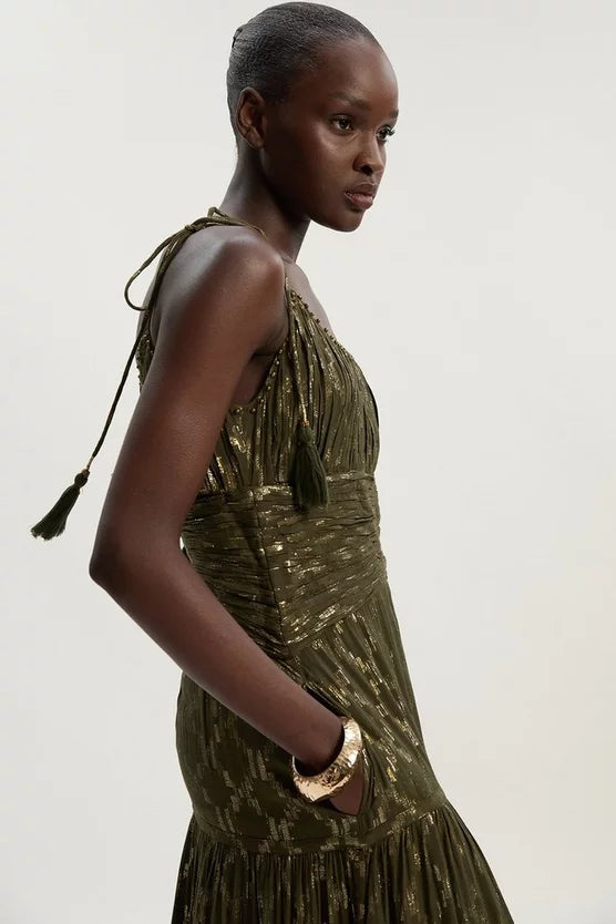 Viscose Metallic Thread Strappy Woven Sun Dress