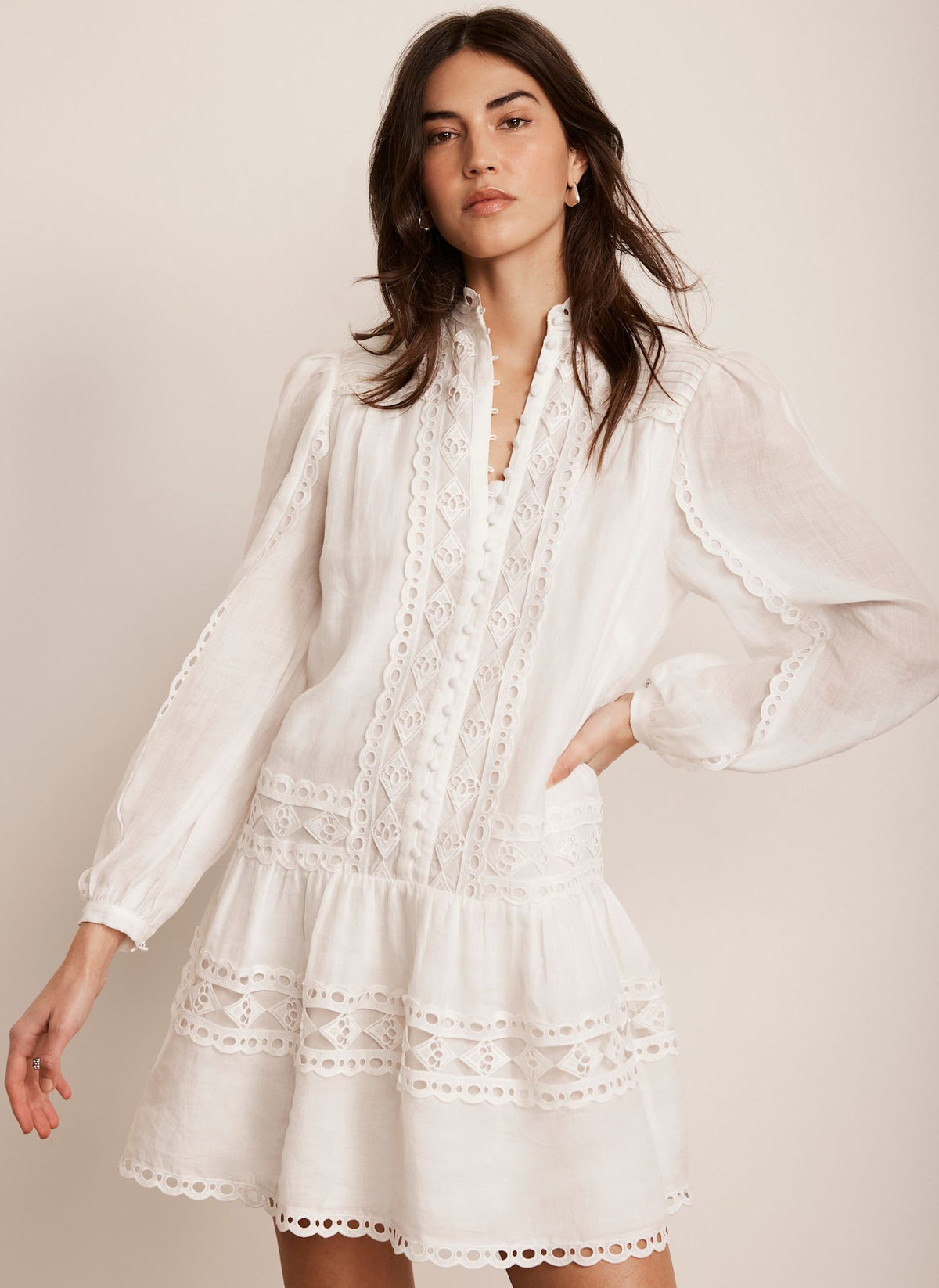 White Lace Detail Mini Dress