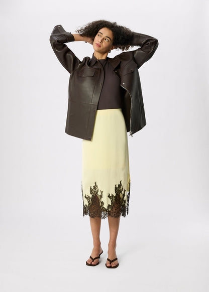 Yellow/Multi Lace Hem Satin Midi Skirt