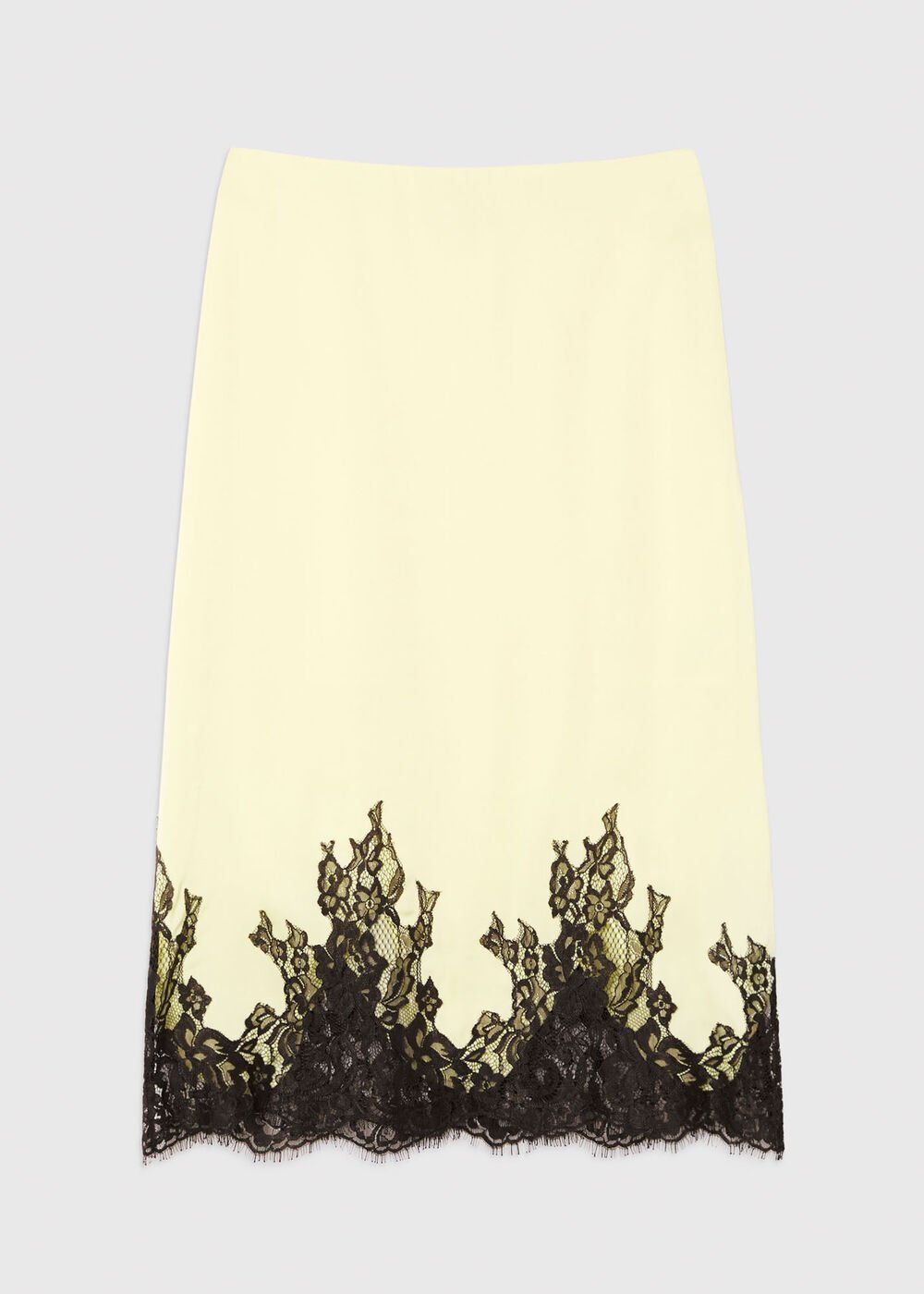 Yellow/Multi Lace Hem Satin Midi Skirt