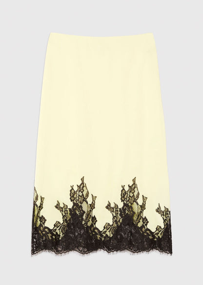 Yellow/Multi Lace Hem Satin Midi Skirt