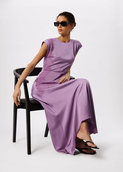 Lilac Lace Insert Asymmetric Dress