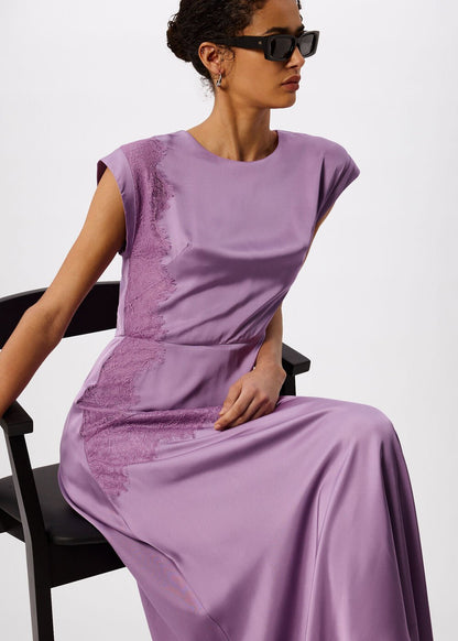 Lilac Lace Insert Asymmetric Dress