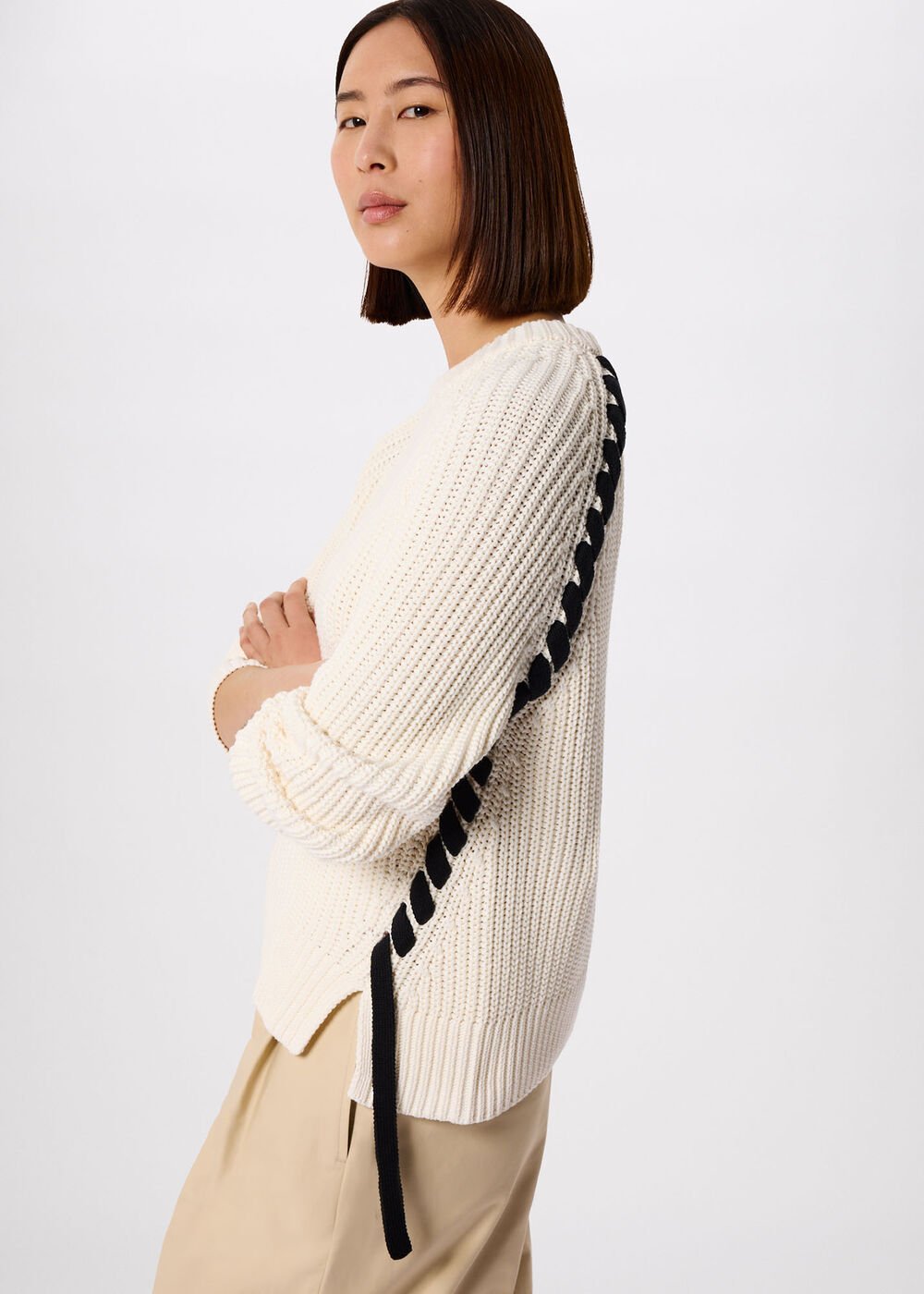 Ivory/Multi Lacing Detail Crew Jumper