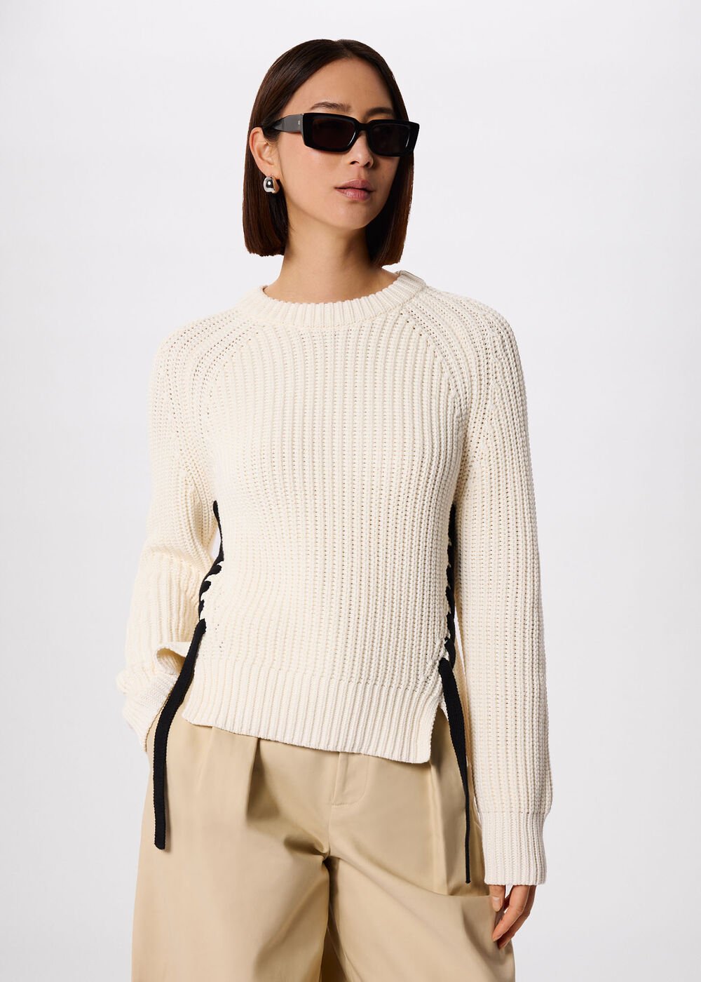 Ivory/Multi Lacing Detail Crew Jumper