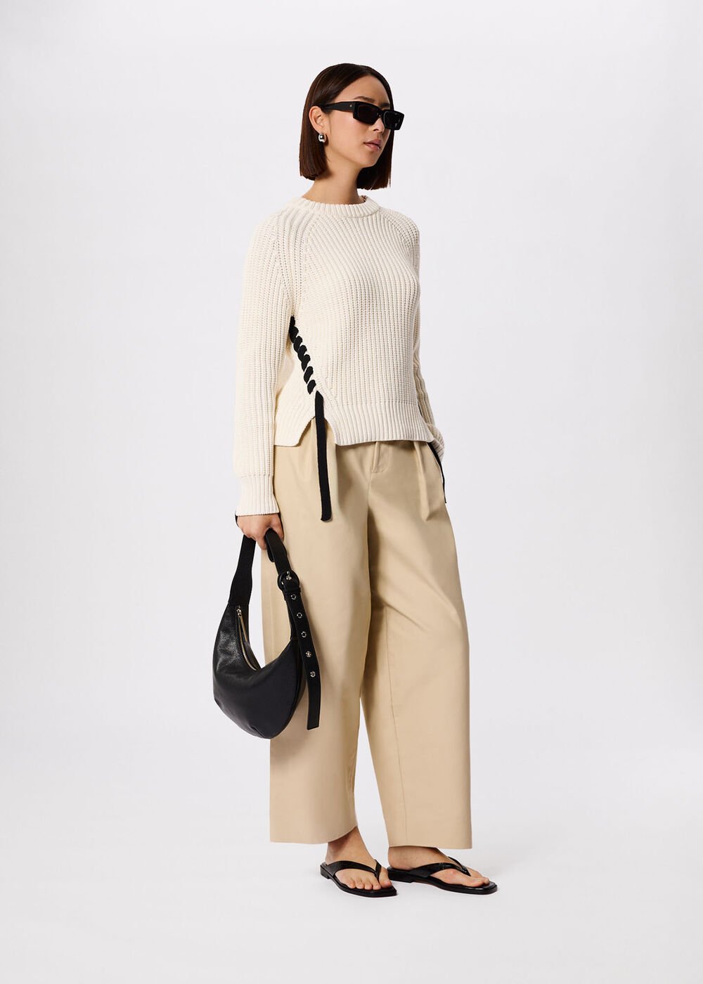 Ivory/Multi Lacing Detail Crew Jumper