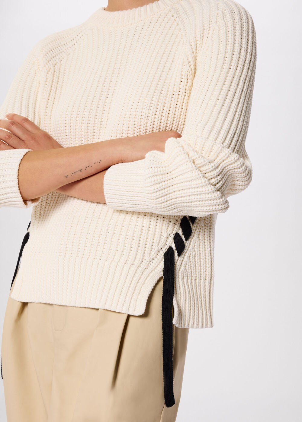 Ivory/Multi Lacing Detail Crew Jumper