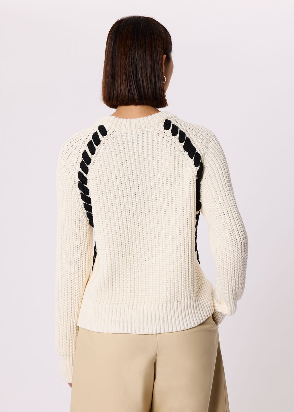 Ivory/Multi Lacing Detail Crew Jumper