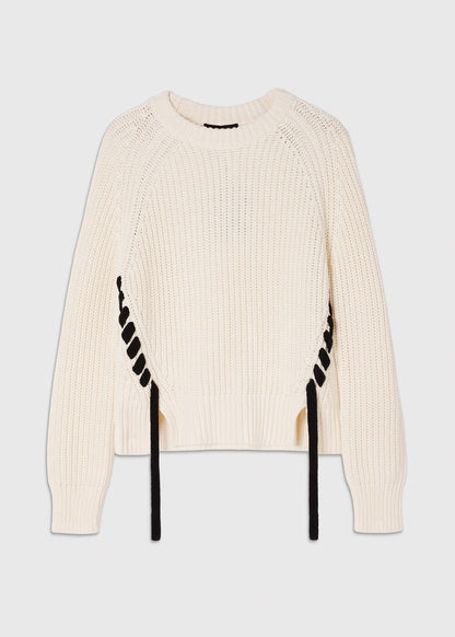 Ivory/Multi Lacing Detail Crew Jumper