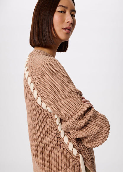 Taupe Lacing Detail Crew Jumper