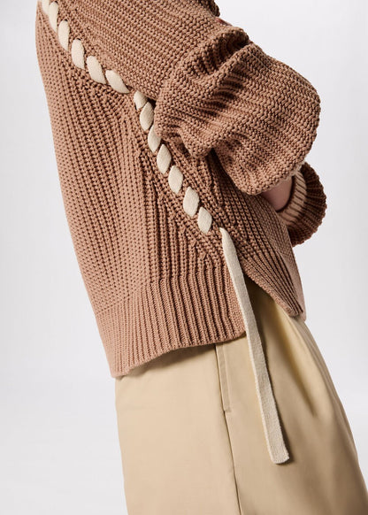 Taupe Lacing Detail Crew Jumper