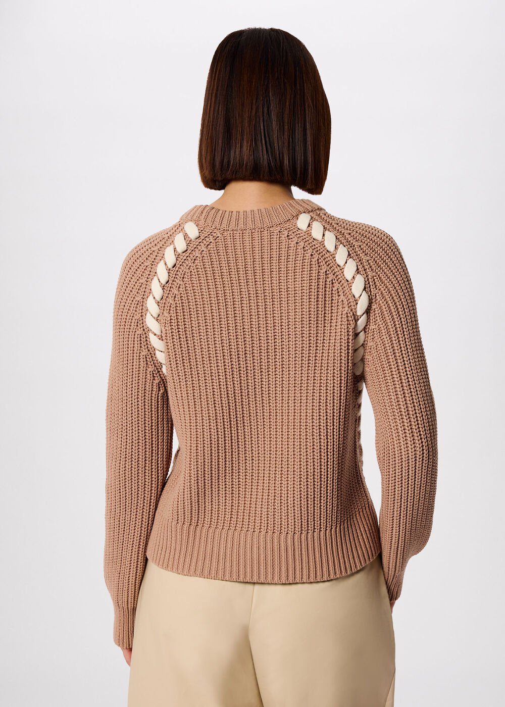 Taupe Lacing Detail Crew Jumper