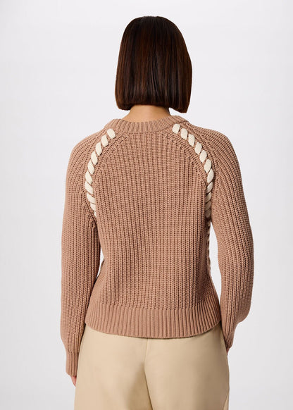 Taupe Lacing Detail Crew Jumper