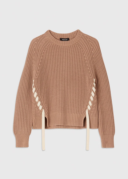 Taupe Lacing Detail Crew Jumper