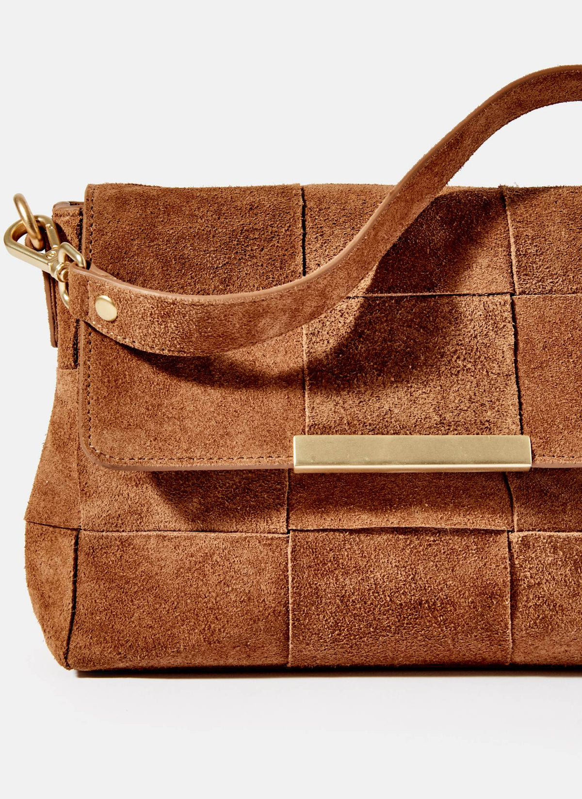 Tan Suede Woven Crossbody Bag