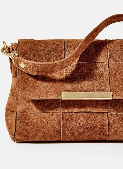 Tan Suede Woven Crossbody Bag