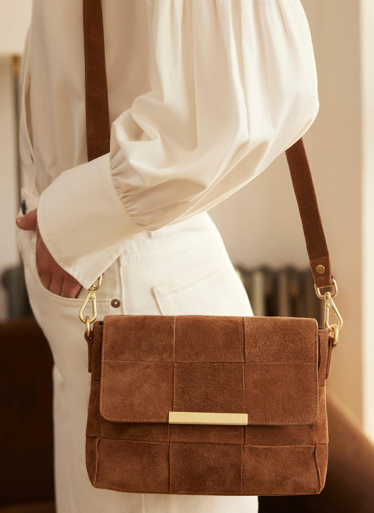 Tan Suede Crossbody Bag