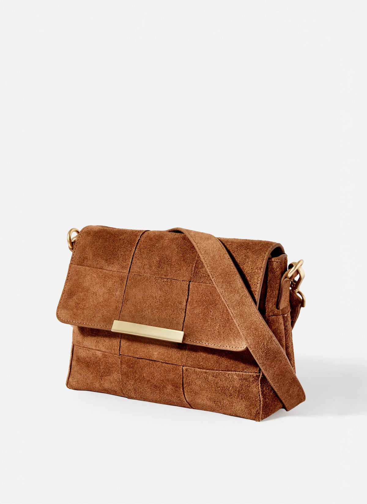 Tan Suede Woven Crossbody Bag