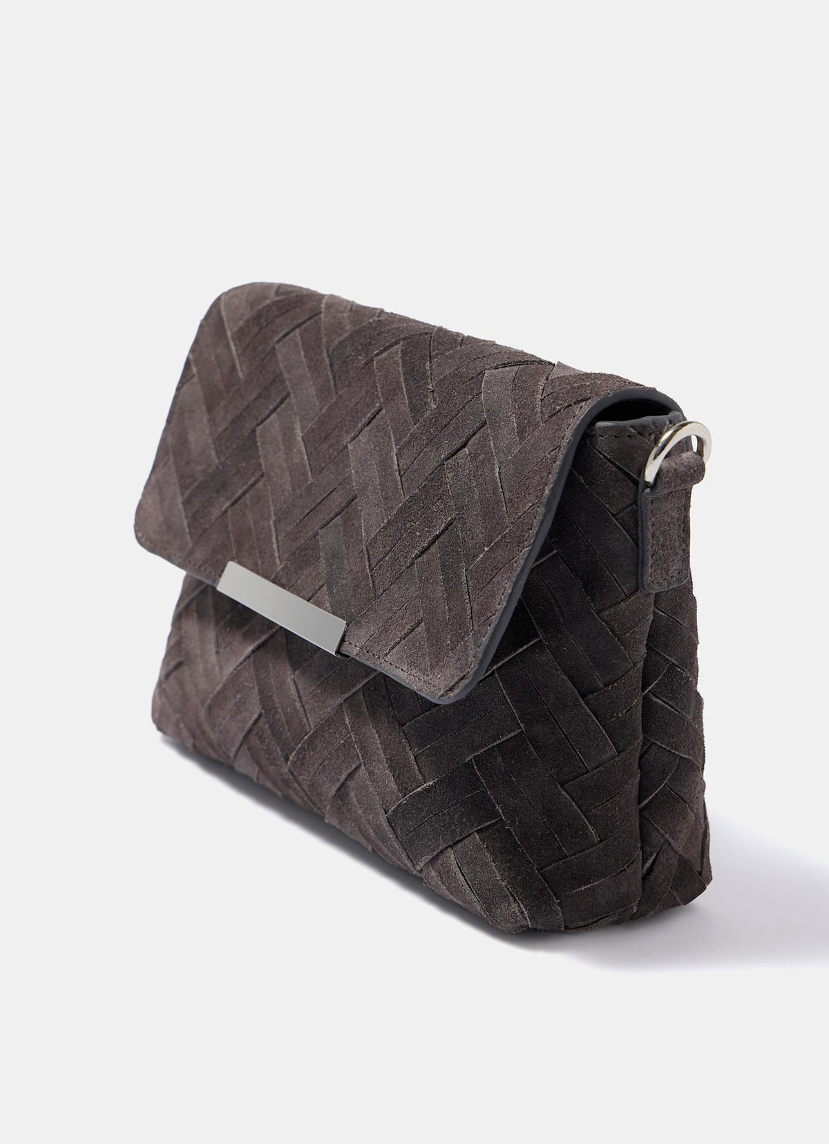 Lara Grey Woven Suede Cross Body Bag