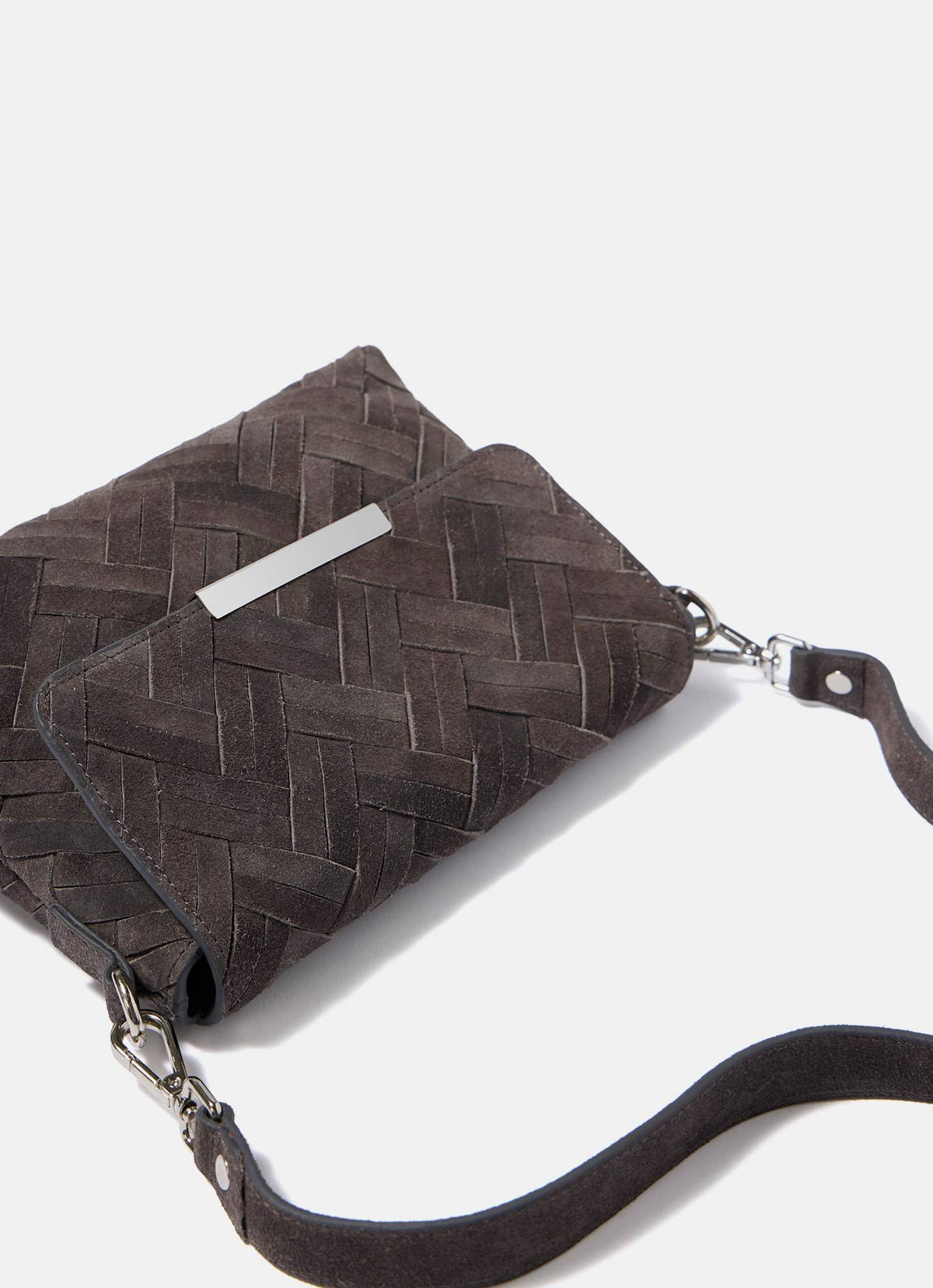 Lara Grey Woven Suede Cross Body Bag