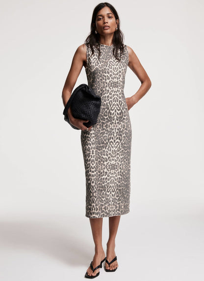 Leopard Print Denim Column Dress