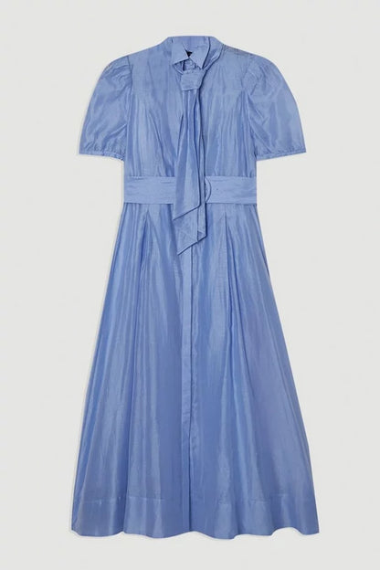 Organdie Tie Neck Woven Midi Dress