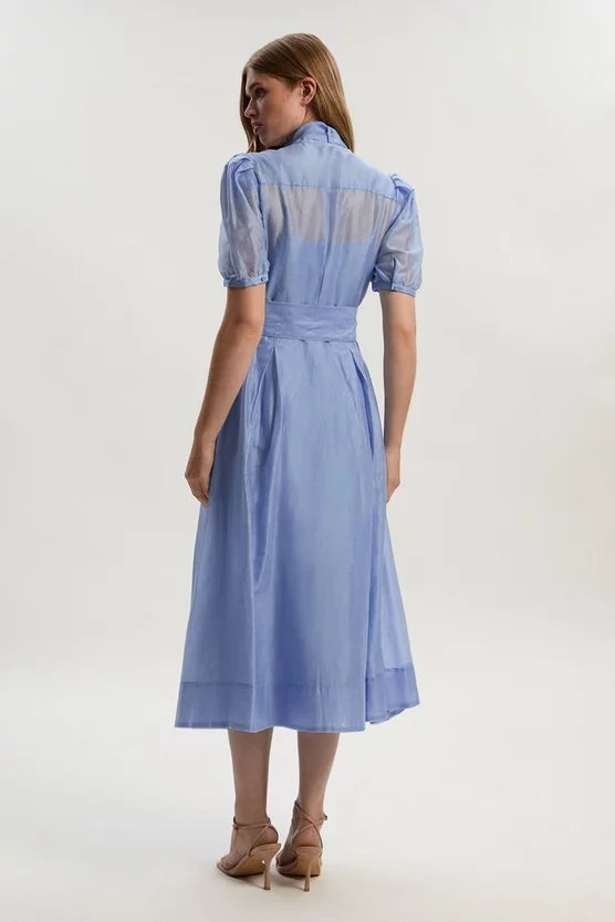 Organdie Tie Neck Woven Midi Dress