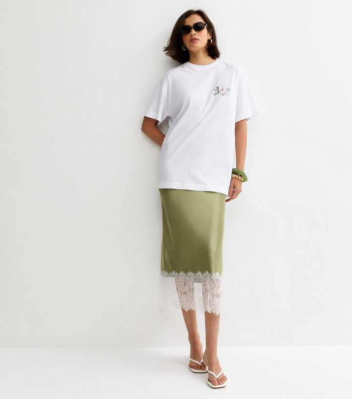 Light Green Deep Lace Trim Midi Skirt