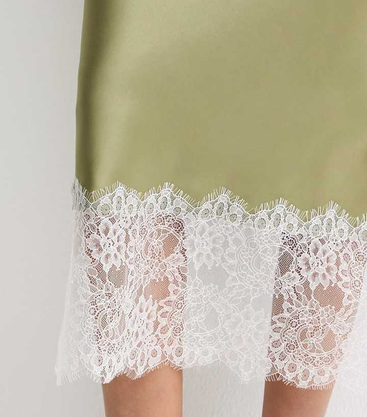 Light Green Deep Lace Trim Midi Skirt