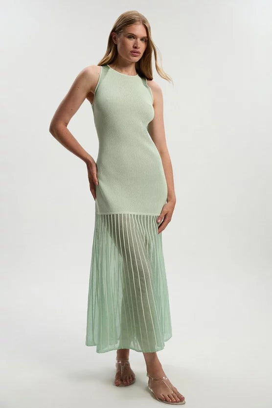 Sleeveless Viscose Blend Knitted Dress With Sparkle Sheer Details