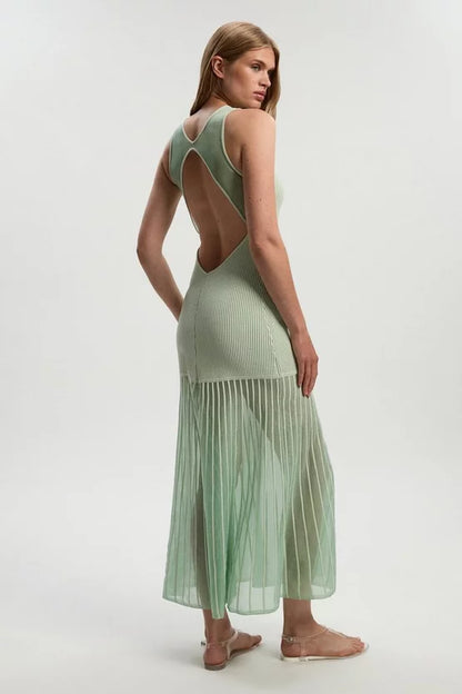 Sleeveless Viscose Blend Knitted Dress With Sparkle Sheer Details