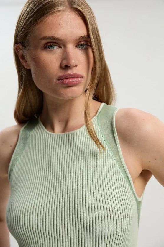 Sleeveless Viscose Blend Knitted Dress With Sparkle Sheer Details