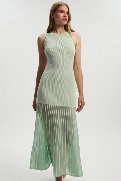 Sleeveless Viscose Blend Knitted Dress With Sparkle Sheer Details