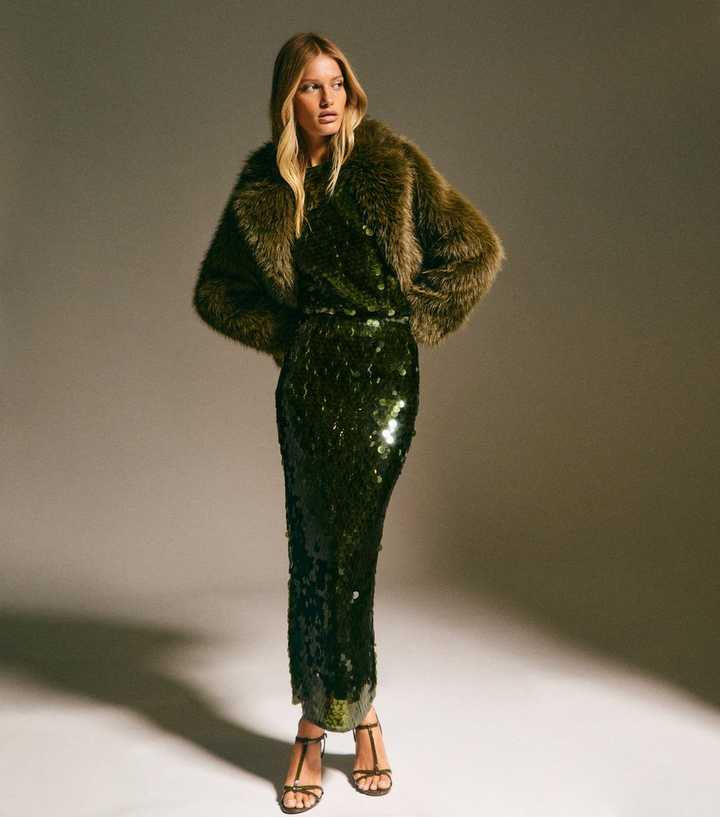 Light Khaki Sequinned Short Sleeve Top