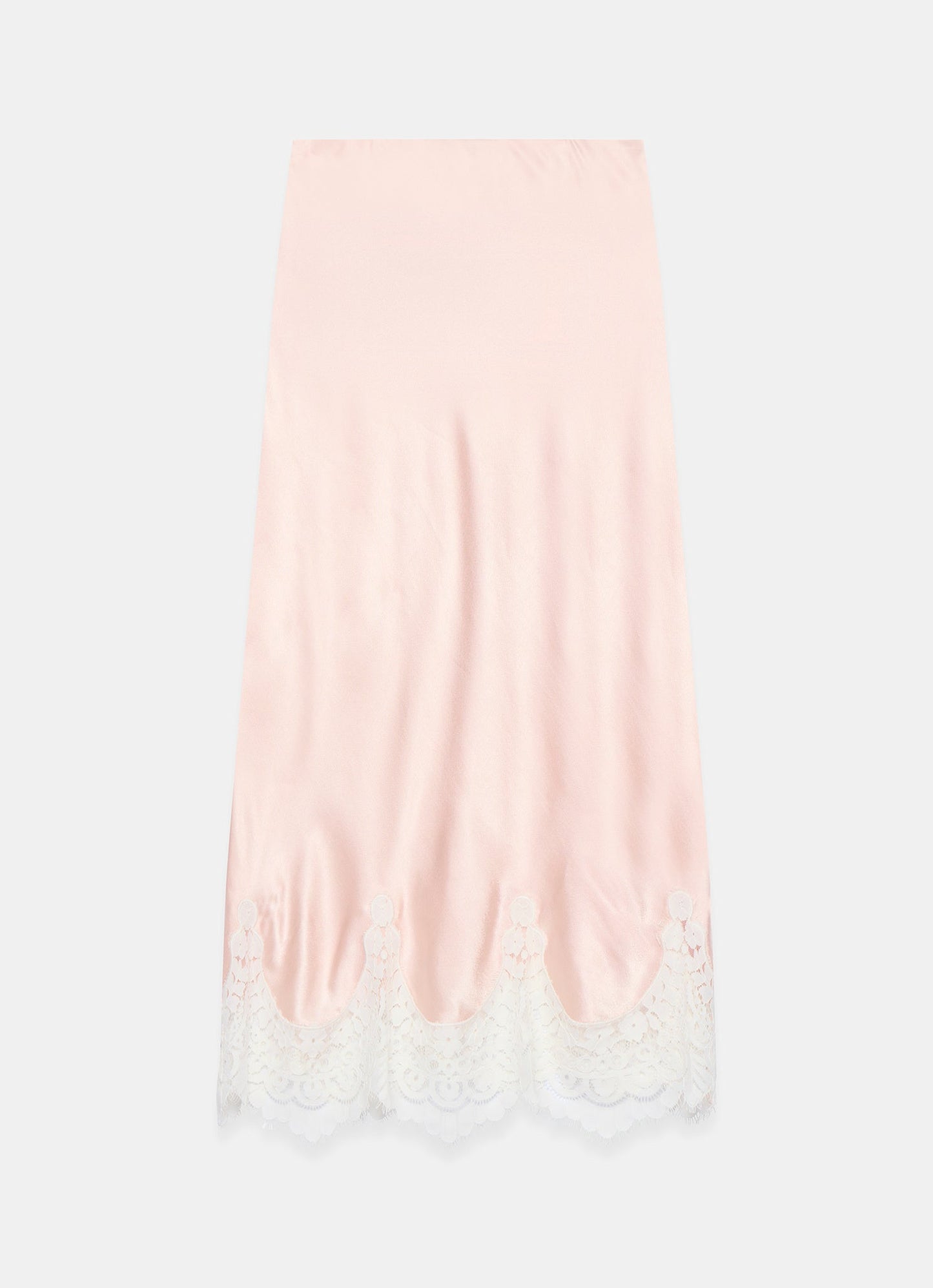 Pink Satin Lace Midi Skirt