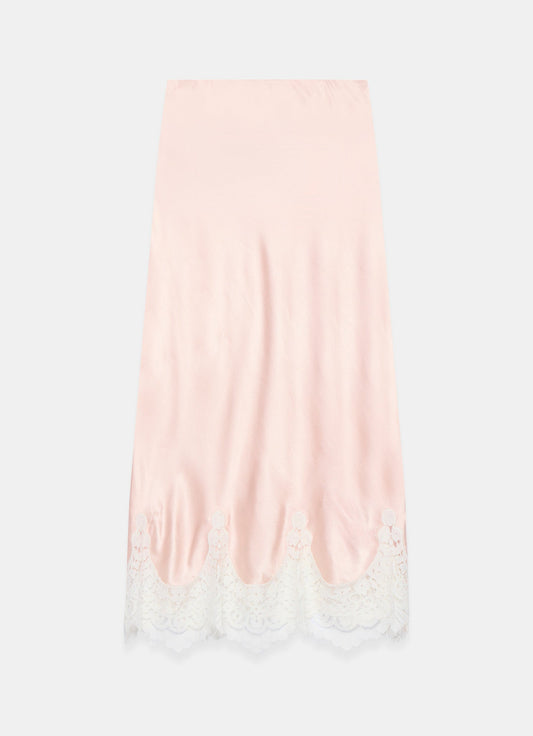Pink Satin Lace Midi Skirt