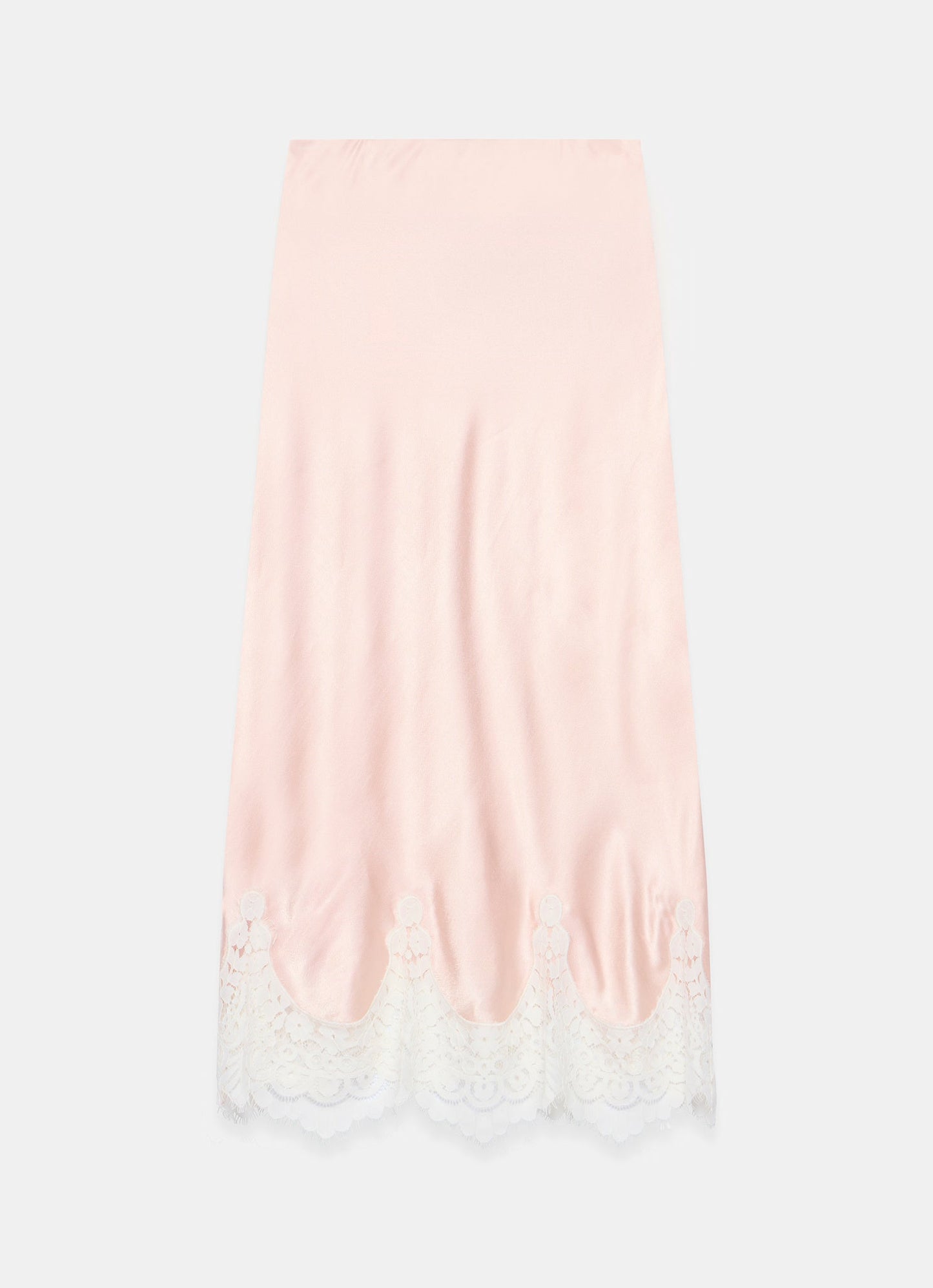Pink Satin Lace Midi Skirt