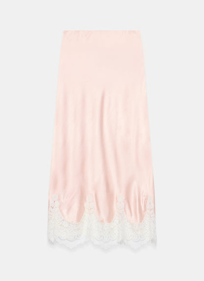 Pink Satin Lace Midi Skirt