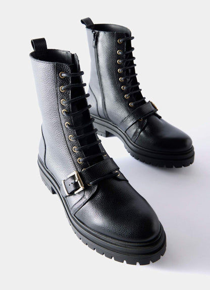 Lilly Black Leather Biker Boots