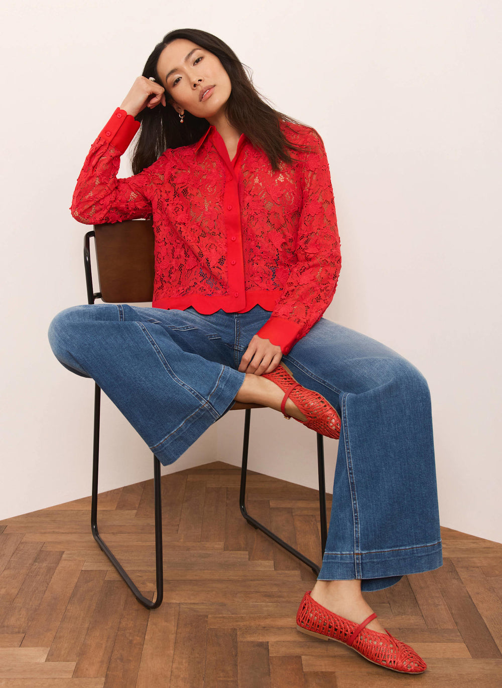 Lily Red Woven Ballet Flat Pumps
