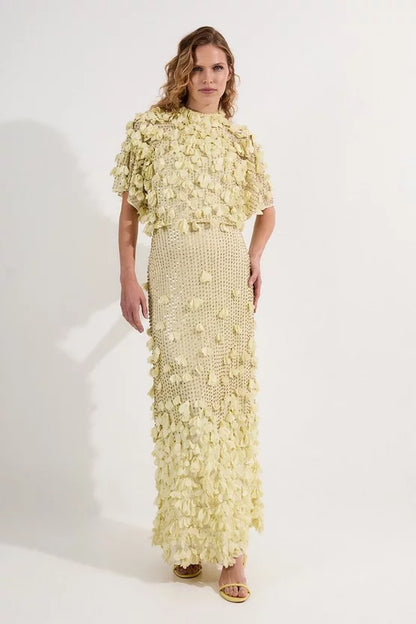 Crystal Applique Angel Sleeve Woven Maxi Dress