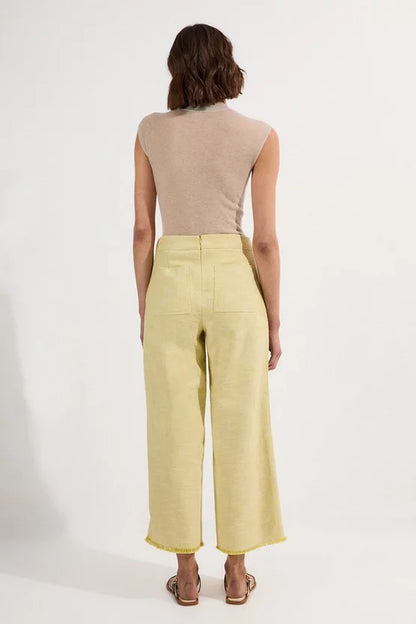 Spring Tweed Tailored Button Detail Cropped Wide Leg Trousers