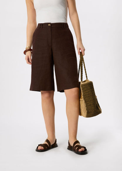 Brown Linen Bermuda Short