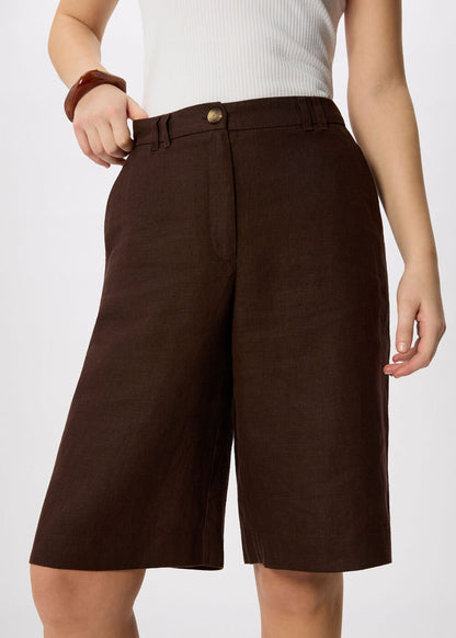 Brown Linen Bermuda Short