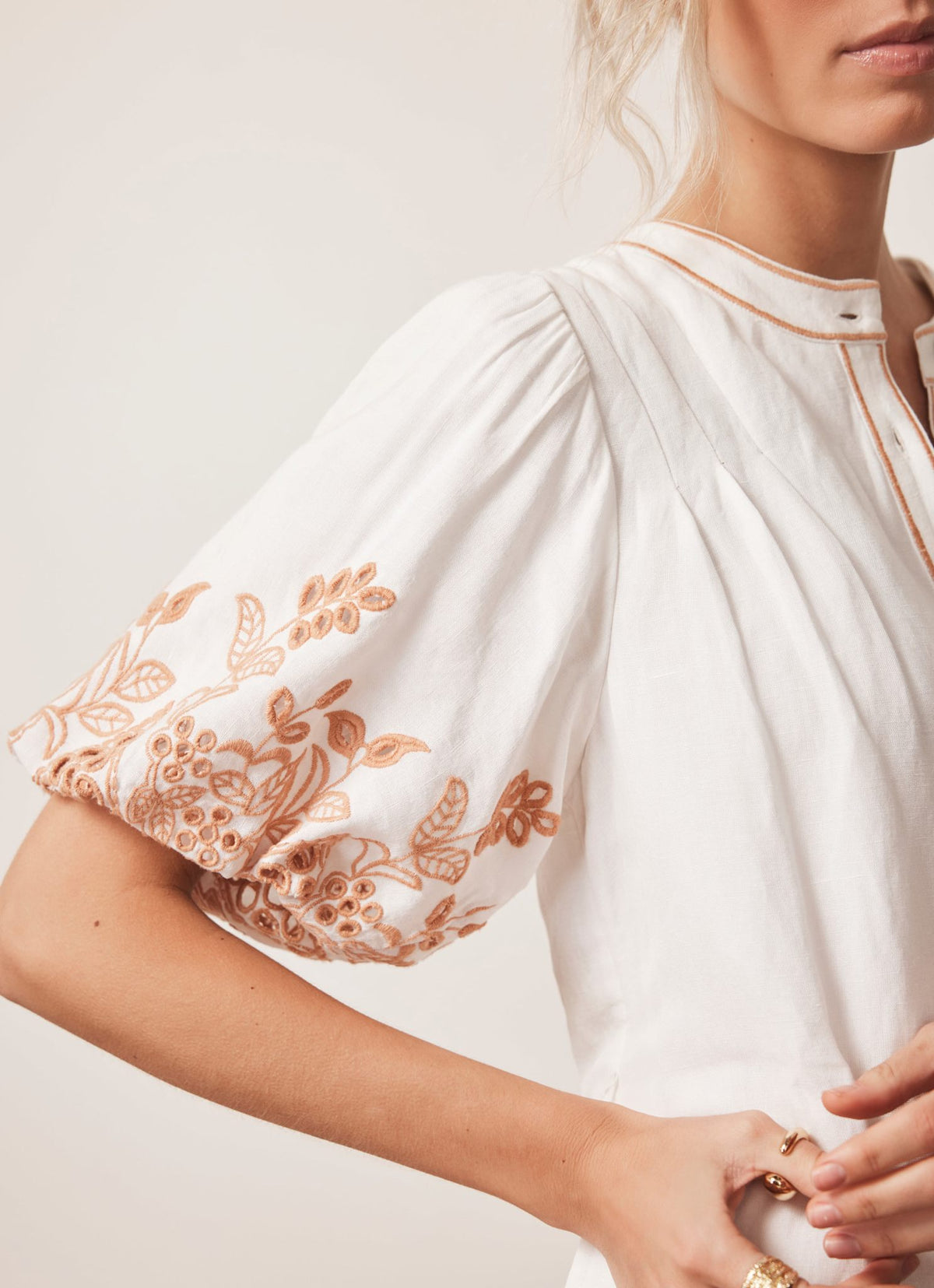 White Linen Blend Broderie Mini Dress