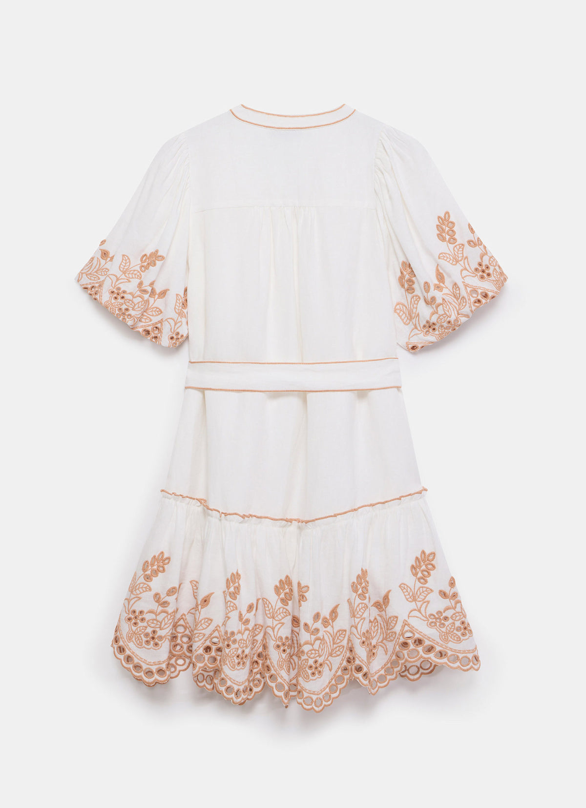 White Linen Blend Broderie Mini Dress