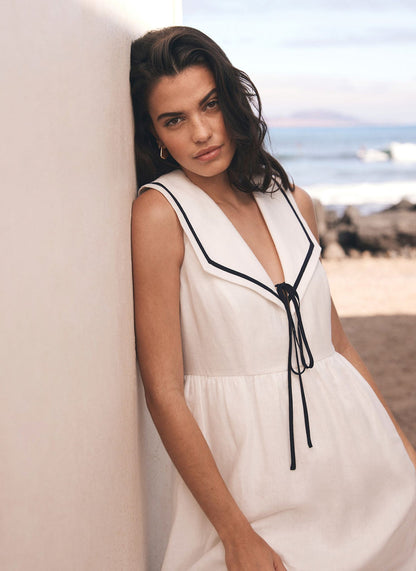 White Linen Sailor Midi Dress