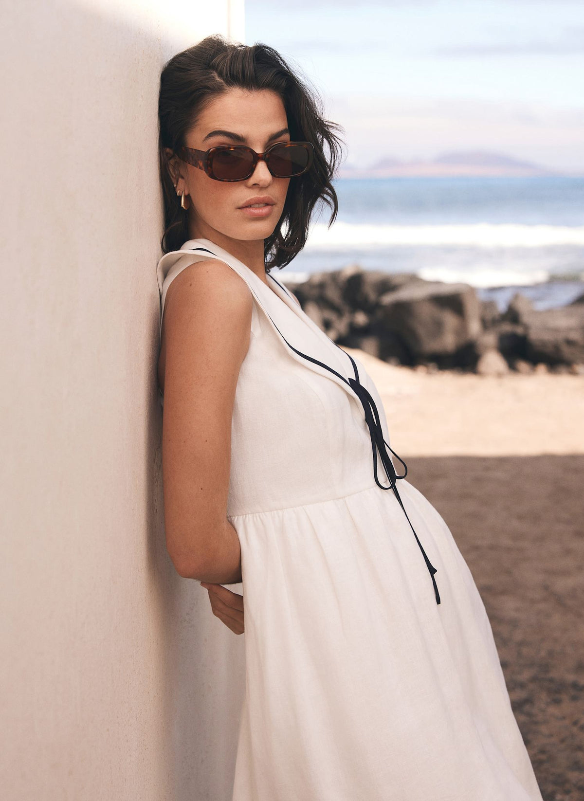 White Linen Sailor Midi Dress