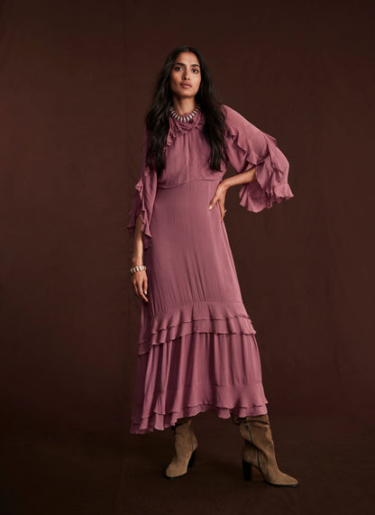 Pink Ruffle Boho Maxi Dress