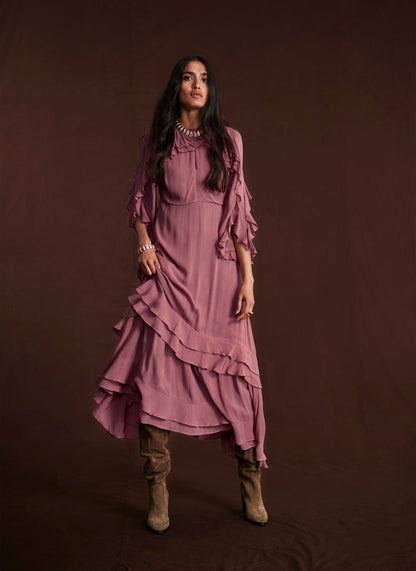 Pink Ruffle Boho Maxi Dress